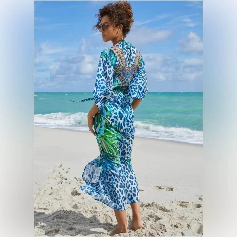Vibrant Blue Animal Print Kaftan